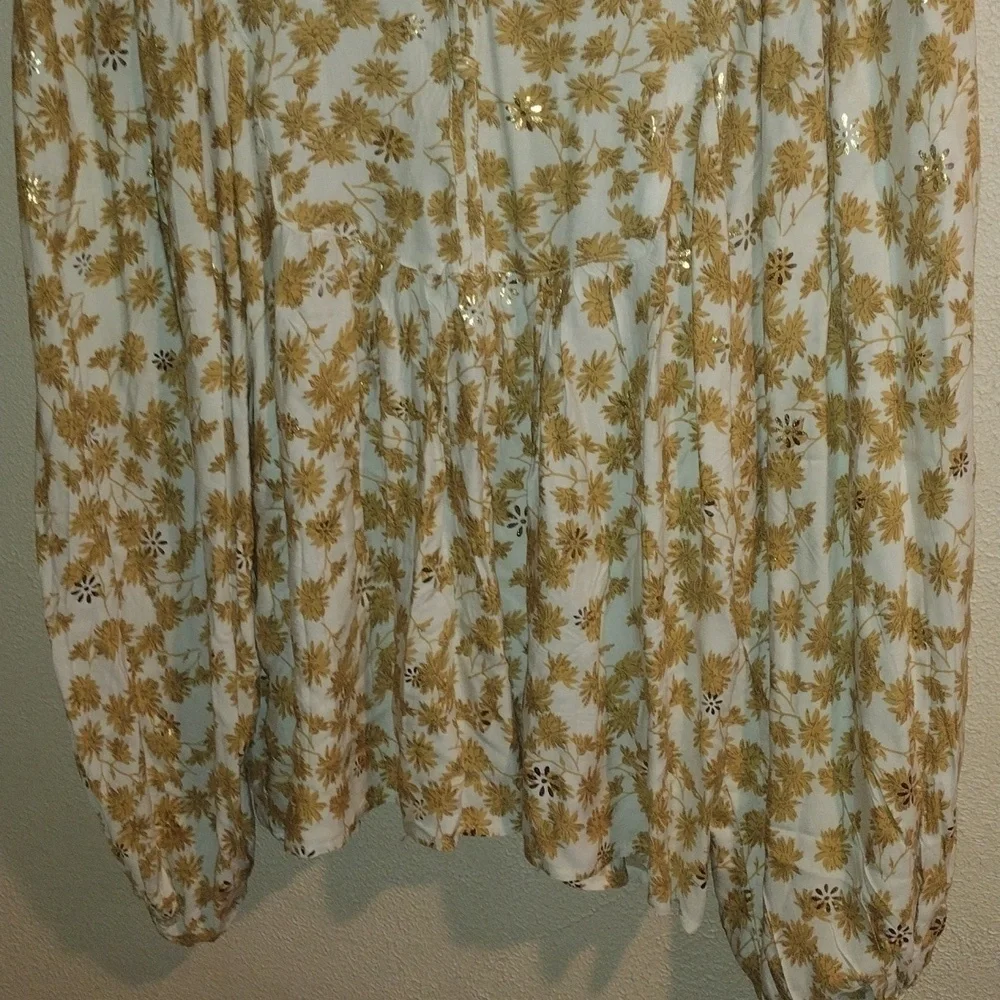 Mustard Yellow and Gold Floral Boho Solitaire Top M NWOT - Picture 3 of 7